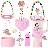 RNFVJH 9pcs Accessories Set for Stanley Cup, Including Bottle Handle Strap, Straw Covers, Boot, Keychains, Lip Balm Sleeve and Mini Handle Charm, Fits 20/30/40 oz Stanley Tumblers(pink)