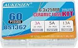 AUKENIEN BS1362 Fuse Assortment 3A 5A 13A 60pcs 240V 6.3x25mm Ceramic view 5