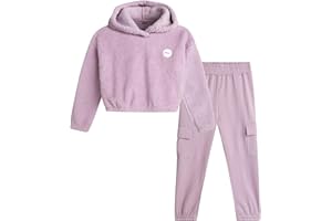 DKNY Girls' Jogger Set - 2 Piece Sherpa Fleece Pullover Hoodie and Jogger Sweatpants for Girls - Warm Sweatsuit Set (4-16)