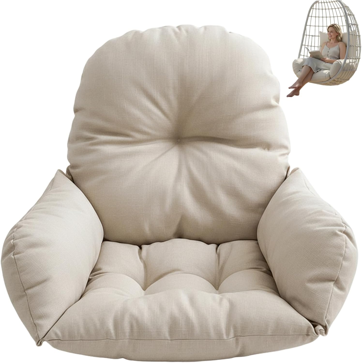 Egg Chair Cushion Replacement Thickened Round Egg Chair Cushion Machine Washable Outdoor Patio Swing Pad for Hanging Basket Indoor Outdoor Beige