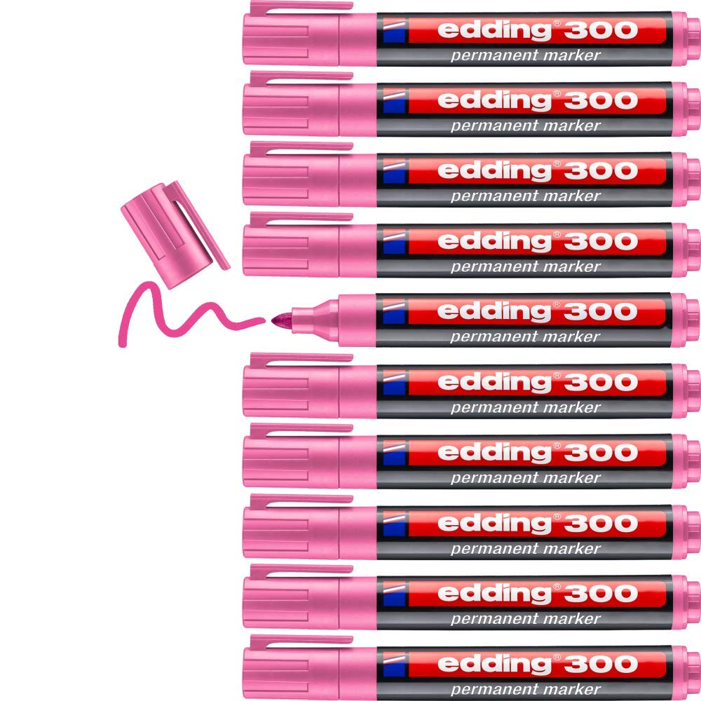 edding 300 permanent marker - pink - 10 pens - round tip 1.5-3 mm - waterproof, quick-drying, smear-proof pens - for cardboard, plastic, glass, wood, metal and fabric — image 1