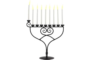 RTZEN Judaica - Wrought Iron Hanukkah Menorah, Handmade, 9 Branches Israel Décor, for All 8 Nights of Chanukah, Blacksmith Hanukah Standard 5/16 Candles Holder, Uniquely Forged Rot Metal Black