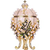 danila-souvenirs Faberge style Lilies of the Valley Egg/Trinket Jewel Box with Emperor's Crown 3.4'' (8.5 cm) cream
