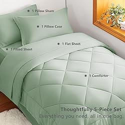 CozyLux Twin Comforter Set with Sheets Sage Green