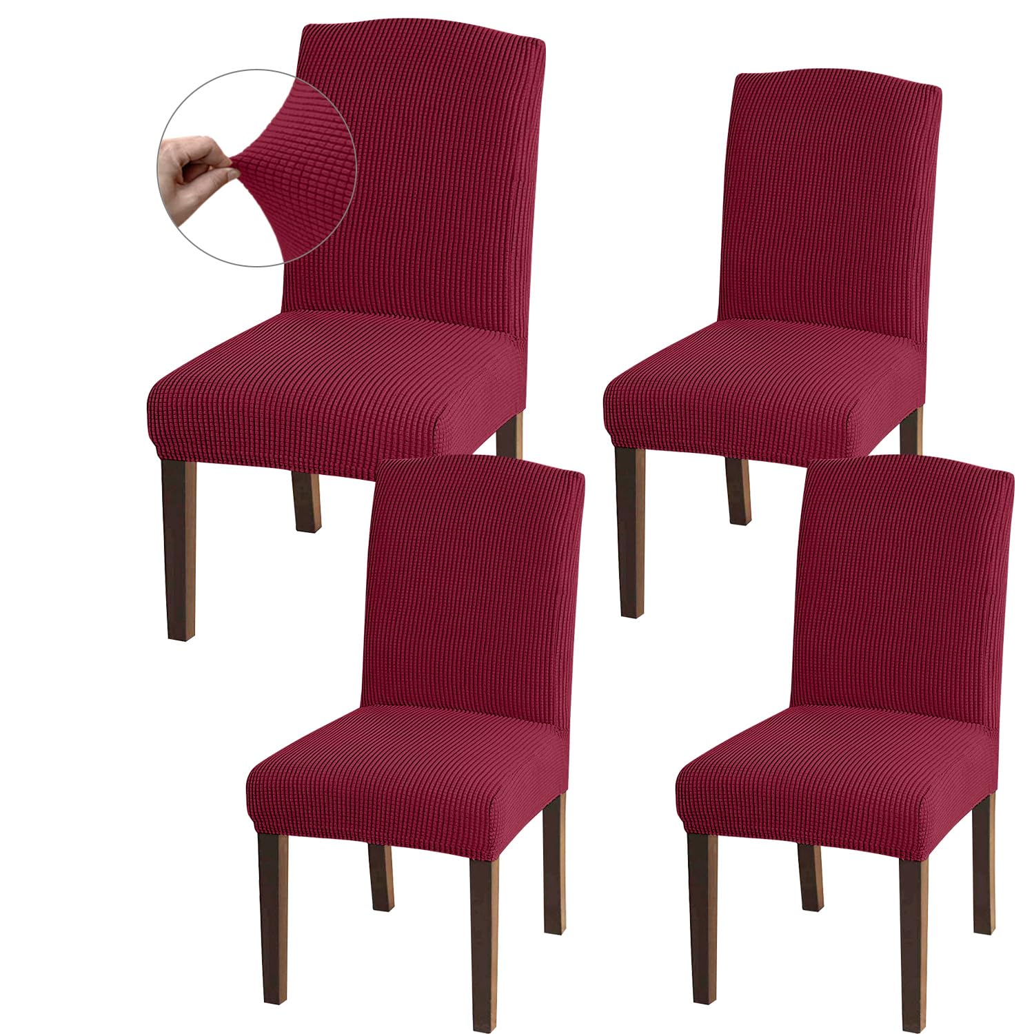 Granbest High Stretch Dining Chair Slipcovers, Universal Fit Jacquard Parson Dining Chair Covers, Removable Chair Protectors for Dining Room, Kitchen, Restaurant and Hotel (Set of 4, Wine Red)