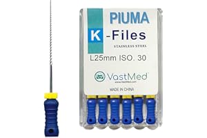 6PCs Piuma #30/25mm Hand K-Files Stainless Steel Tips by VASTMED | Root Canal Files Dental Endodontics Instrument for Removing Root Canal Wall & Dredging Root Canal