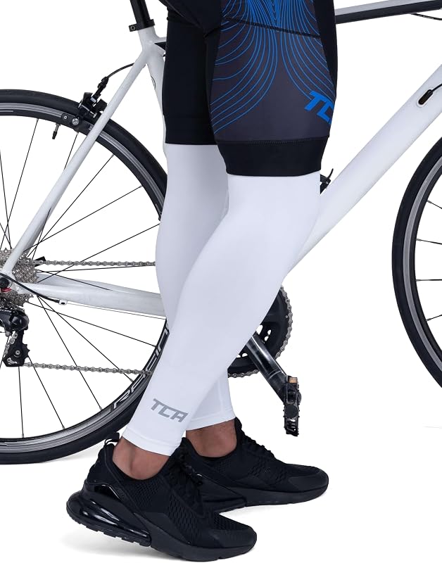 Manchon de jambe avec UPF 50+, Anti-Llip, Jambières de cyclisme toutes saisons pour hommes et femmes Manchon de compression de jambe entière - Blanc, S