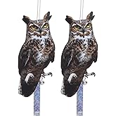 OffiCreative Bird Scarer, 2Pack Fake Owl Hanging Owl to Keep Birds Away Reflective Hanging Bird Decoration to Keep Birds Away from Garden Patio Windows, Mighty Hawks 2pcs