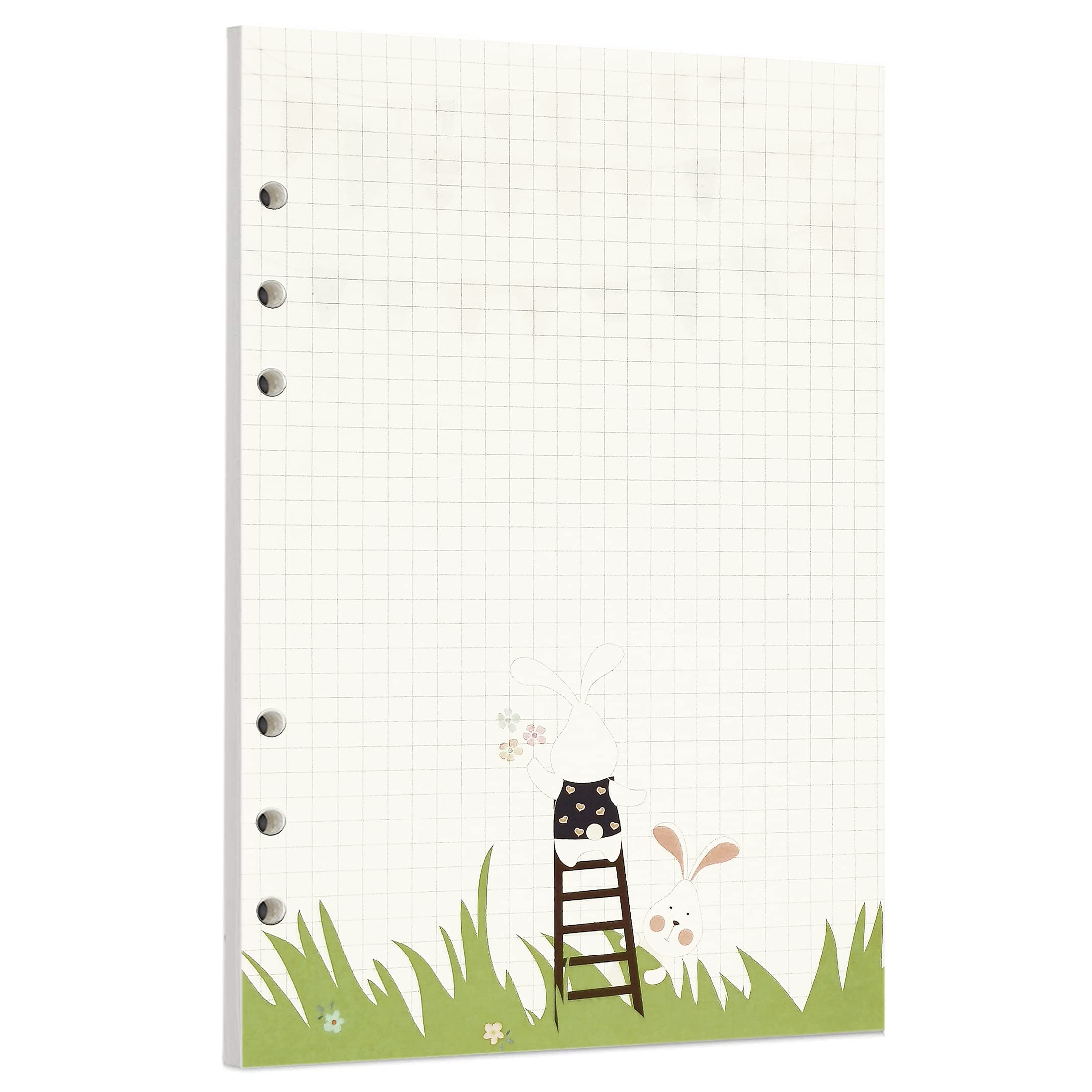 Zelten 40 Sheets 80 Pages Colorful Loose Leaf Punched Paper Refills Paper for 6 Hole Binder Personal Organizer Diary Notebook Refillable Planner (A5, Bunny Ruled & Squared)