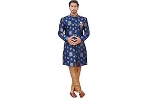 SHREYANVI Indian Designer Wedding Festive Wear Jacquard Fabric Indo-Western Sherwani Pajama Set For Men