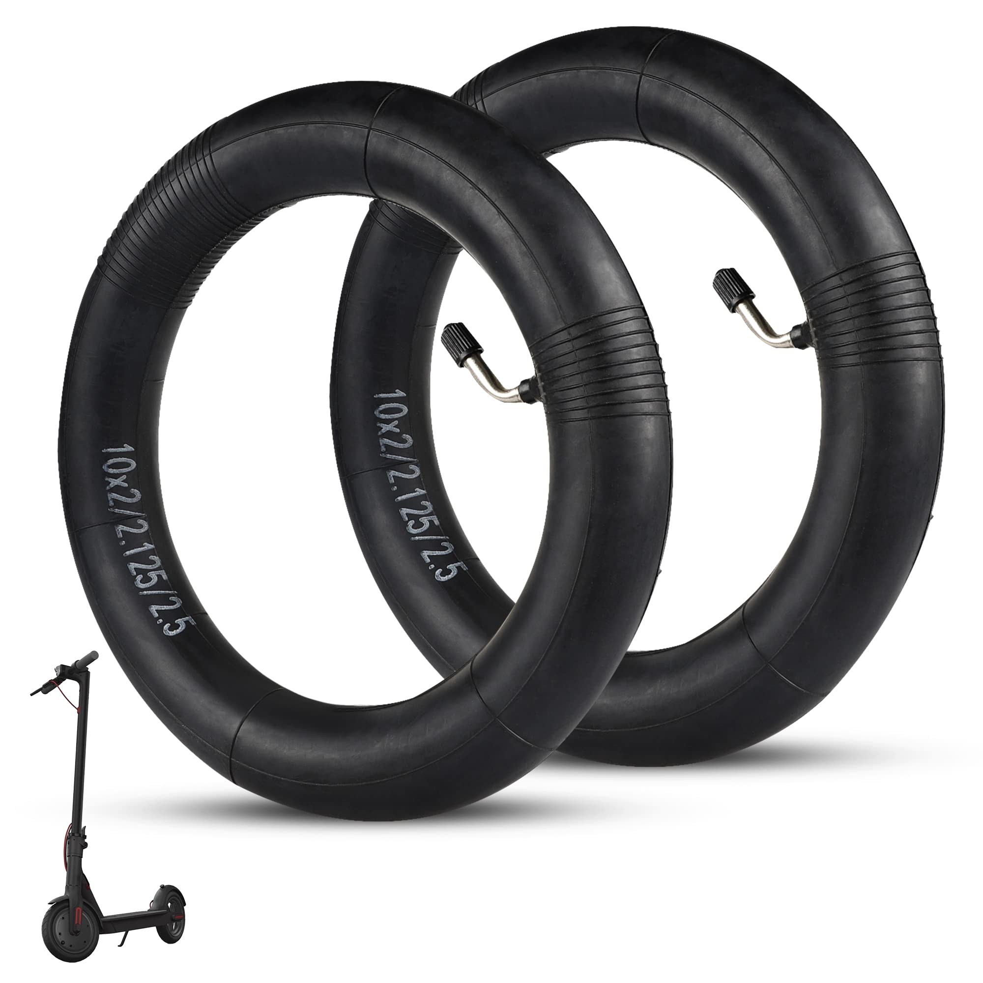 ANSENI 2 Reinforced Inner Tubes 10 Inches (10 x 2.10 x 2.125, 10 x 25) Coarse Camera for Electric Scooter or Scooter (Valve 0°)