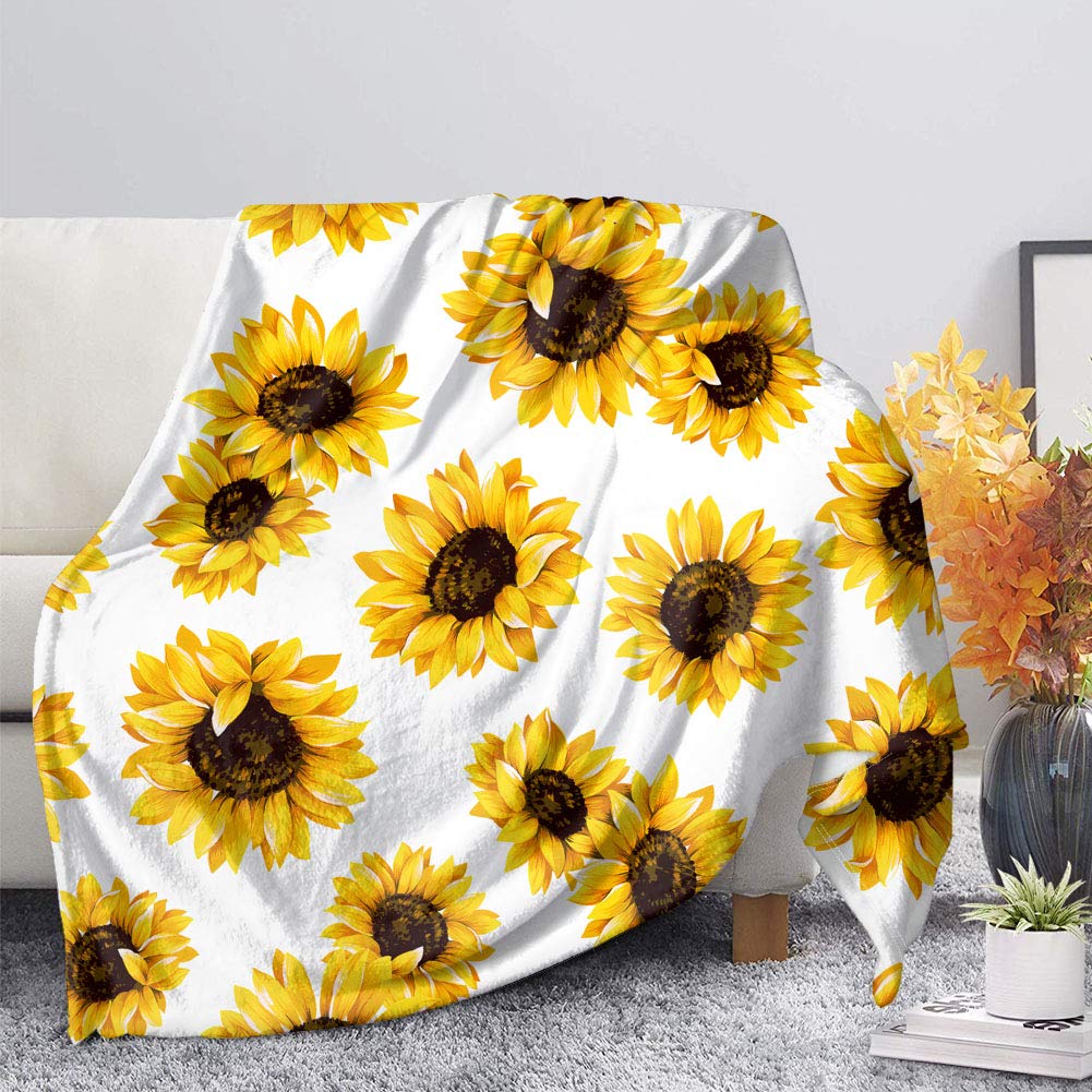 UOIMAG Fleece Blankets Sunflower Flannel Blanket for Women Girls Gift Bedding Throws Blankets (114x152cm)