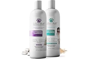 Lillian Ruff Brightening Shampoo & Oatmeal Conditioner Set for Dogs – Safe for Cats - Tear Free Coconut Scent with Aloe for Normal, Dry & Sensitive Skin
