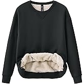 MoFiz Women's Fleece Lined Crewneck Sweatshirts Sherpa Lined Pullover Winter Warm Long Sleeve Casual Tops with Pockets