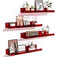 upsimples 4 Pack Acrylic Shelves for Wall Storage, 15" Floating Bookshelves for Kids, Display Shelf Organizer for Bathroom, Bedroom, Living Room Decor, Kitchen, Clear Red