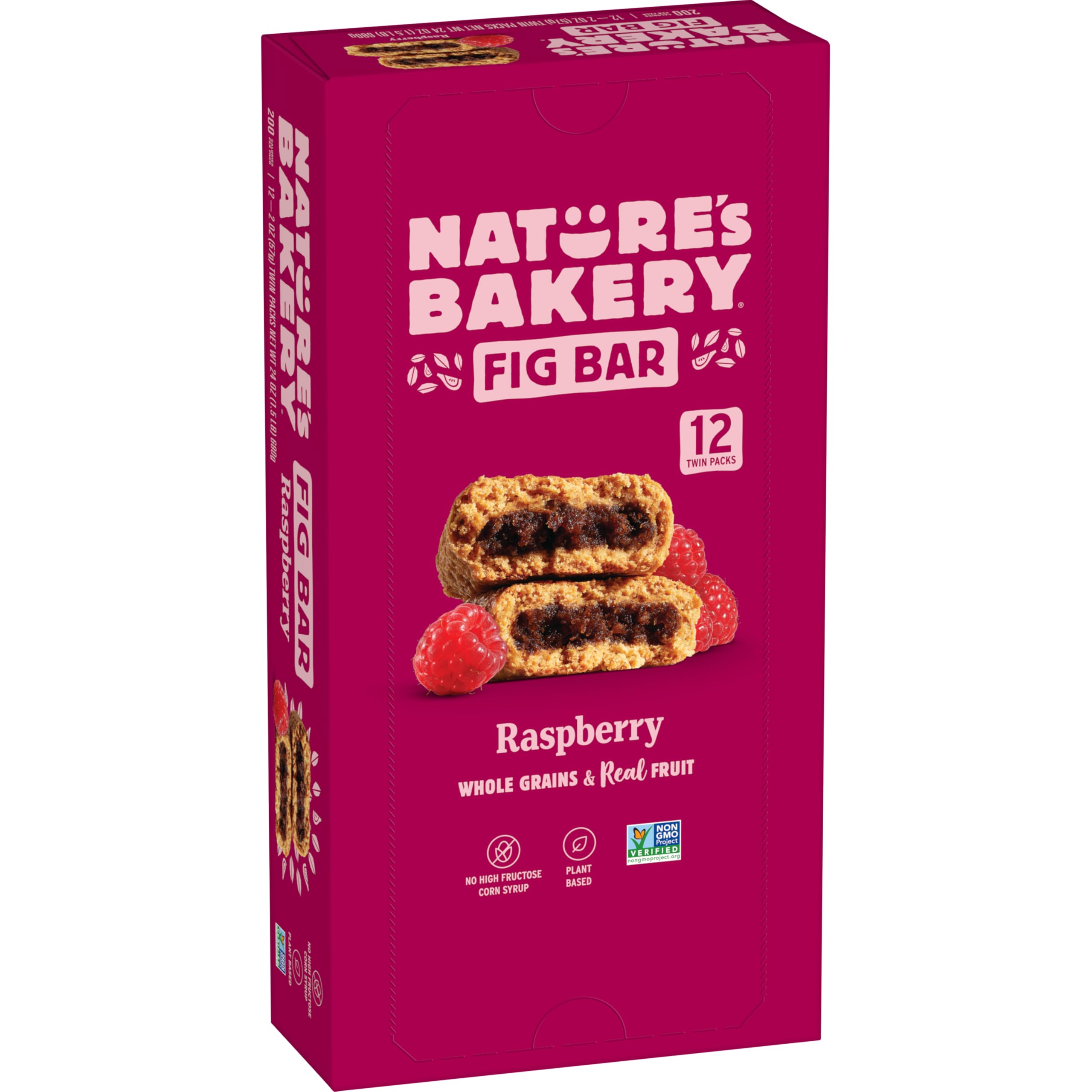 Photo 1 of ***Exp: 08/18/26 ***Nature’s Bakery Whole Wheat Fig Bars, Raspberry, Real Fruit, Vegan, Non-GMO, Snack bar, 1 box with 12 twin packs (12 twin packs)