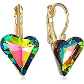 Trendy Austrian Crystal Heart Drop Leverback Earrings for Women 14K Rose Gold Plated Hypoallergenic Jewelry Gifts