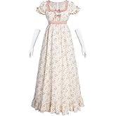 Nuoqi Regency Dress for Women - Floral Regency Era Tea Party Gown with Gloves
