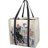 BeeGreen Large Reusable Grocery Bags Heavy Duty with Hard Bottom Foldable Cute Shopping Totes for Groceries