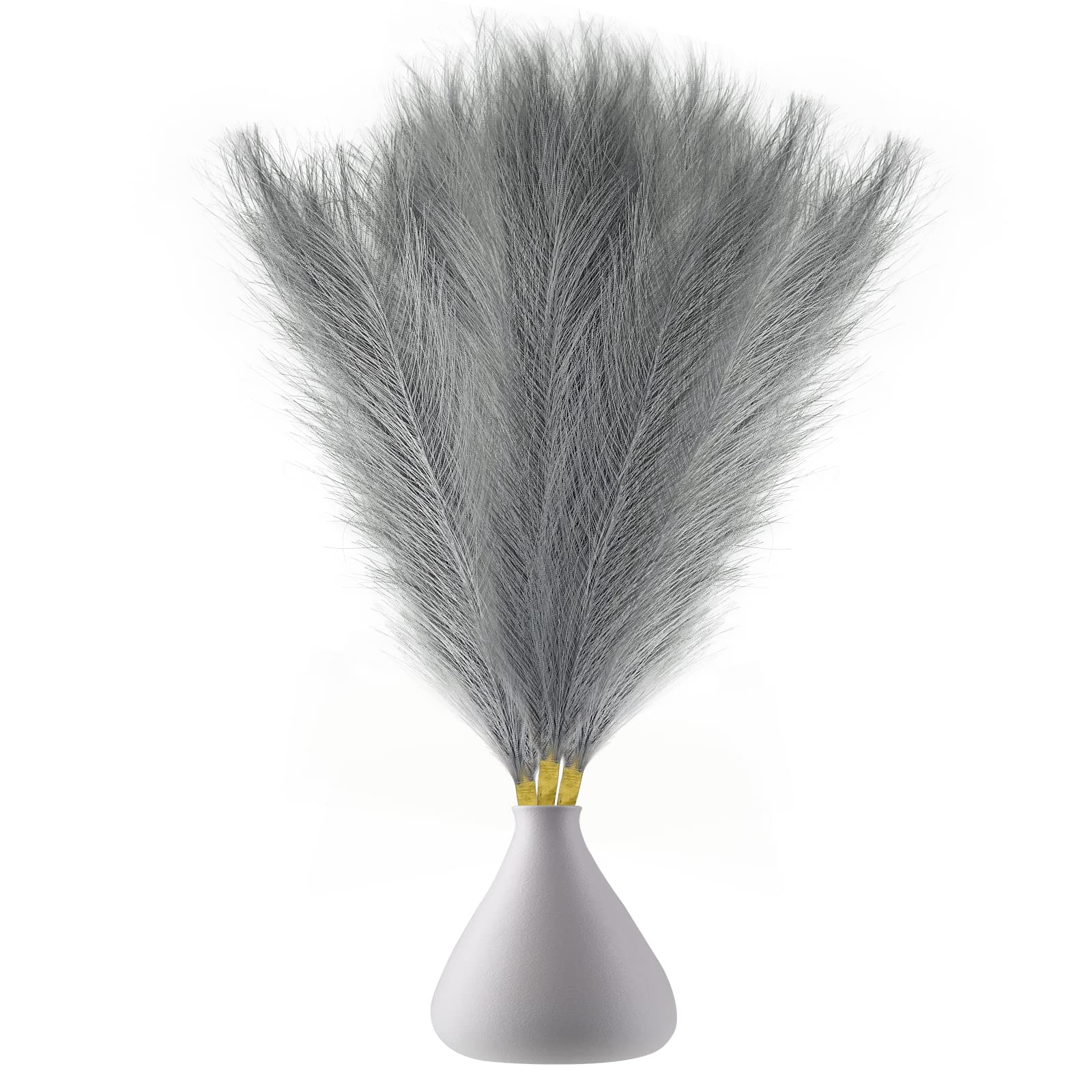 3pcs Artificial Pampas Grass Stems 45cm/18 Fake Fluffy Dried Pampas Grass Branches Stems Plants Bouquet Vase Filler, for Wedding Kitchen Living Room Bedroom Aesthetic Bohemian Home Decor