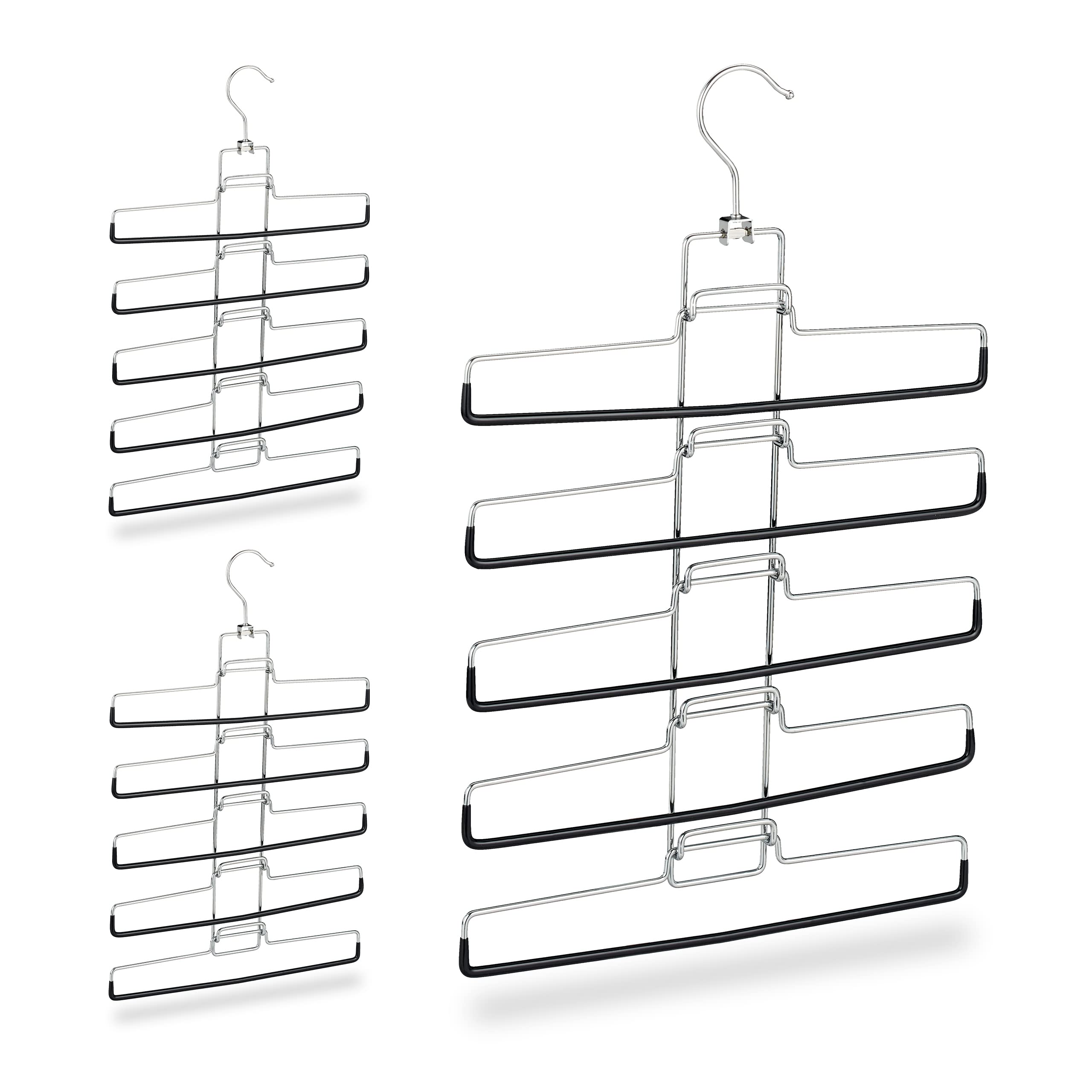 Relaxdays Multi Pants Hanger Set of 3, 15 Trousers, Compact, Non-Slip, Removable Holders, HWD: 52x33.5x2 cm, Silver
