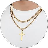 SENRAN Layered Cross Necklace for Men Boys Stainless Steel Layered Cuban Link Chain 16-24 inch Christian Cross Pendant Religious Jewelry Gifts