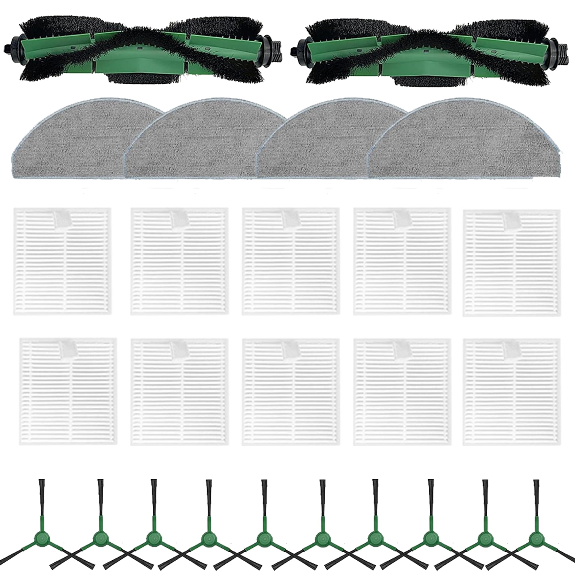 Photo 1 of 2 Roller Brush?10 Side Brushes?10 Filters & 4 Mopping Pads Replacement Parts Accessories Compatible with iRobot Roomba Essential Series 104 105 Vac/Combo Y0110 Y0140 Q011 Q0120 Q0520 Robot Vacuum