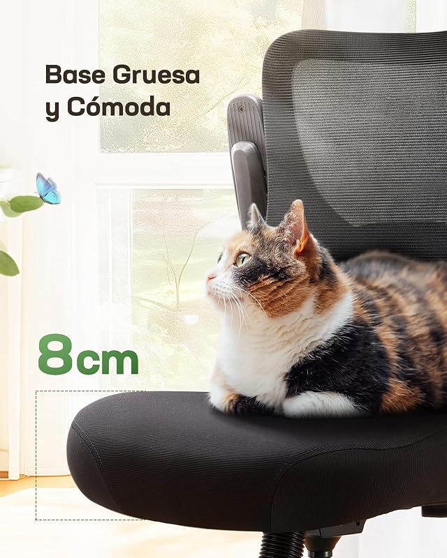 Cadeira ergonómica de secretária: Cadeira de escritório de computador com malha de costas altas e cadeira giratória ajustável para tarefas de trabalho com rodas e apoios de braço 3D