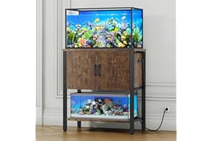 DEPAD 20-30 Gallon Fish Tank Stand with Cabinet, Aquarium Stand with Shelf and Power Outlets, Tabletop for Turtle Fish Terrarium, Heavy-Duty Metal Frame, 330LBS Capacity, 30" L x15.4 W