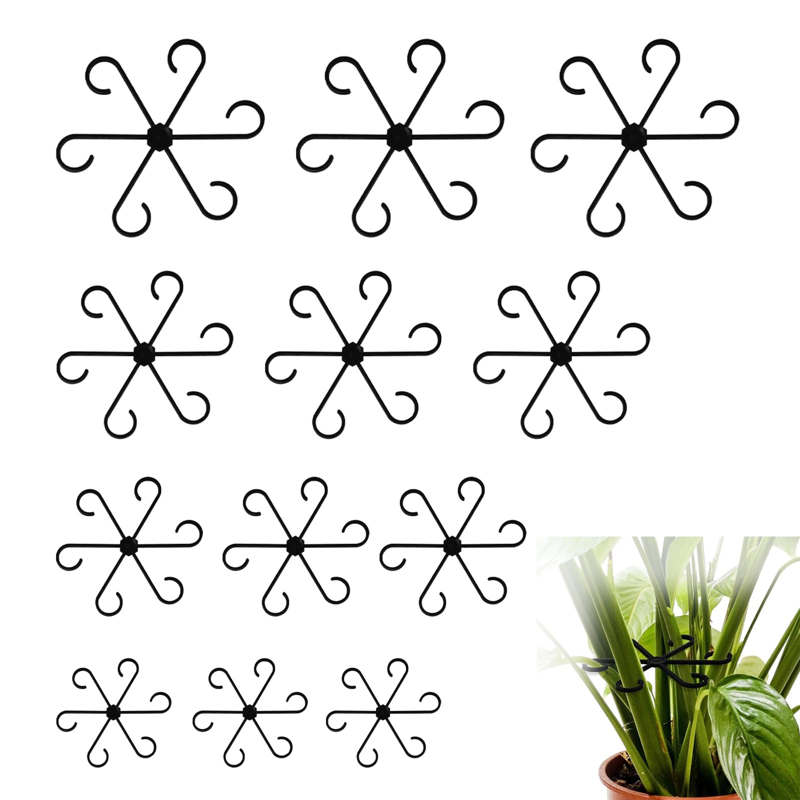 Photo 1 of smrtcol 12pcs Climbing Houseplant Stem Supports,Plant stem Support Indoor Outdoor Use,Stem Hook Growth Accessories for Plant Garden, Promotes Upright Growth and Airflow(Black)