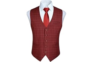 HISDERN Men's Suit Vest Plaid Dress Vest for Men Slim Fit Formal Business Waistcoat Tuxedo V-Ncek Solid Vest for Wedding