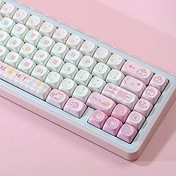 COOMICKEY Pink White Cute Keycaps 126 Keys, MOA