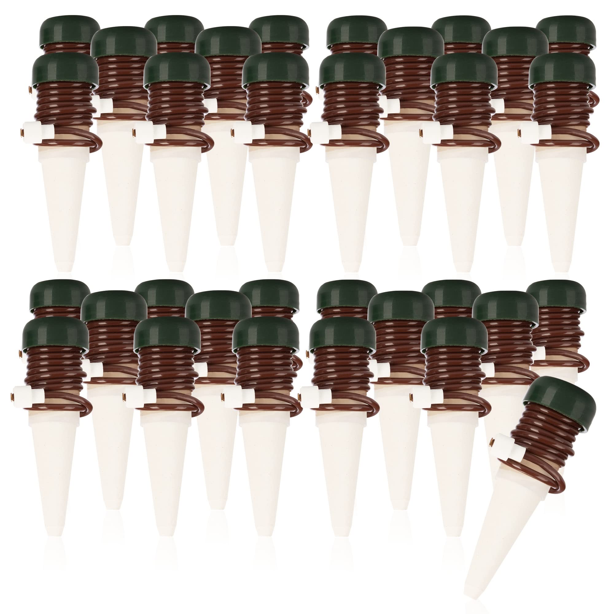 COM-FOUR® 32x watering cones, clay cones with hose as a drip system water dispenser on vacation, automatic watering system for indoor plants and flowers (32 pieces - brown)