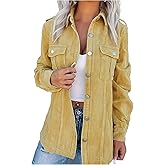 SOLY HUX Women's Corduroy Shirt Button Down Long Sleeve Collared Casual Blouse Shacket Jacket