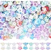 SOFPLATE 540Pcs 9 Colors Flower Bead End Caps Acrylic Flower Spacer Beads Bulk UV Plating Plastic Colorful Cute Tulip Lily Floral Loose Bead Caps for Jewelry Making Bracelets Necklaces Earrings