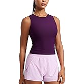 CRZ YOGA Cloudweight Womens Ruched Tank High Neck Workout Fitted Tops Basic Yoga Athletic Sleeveless Shirts