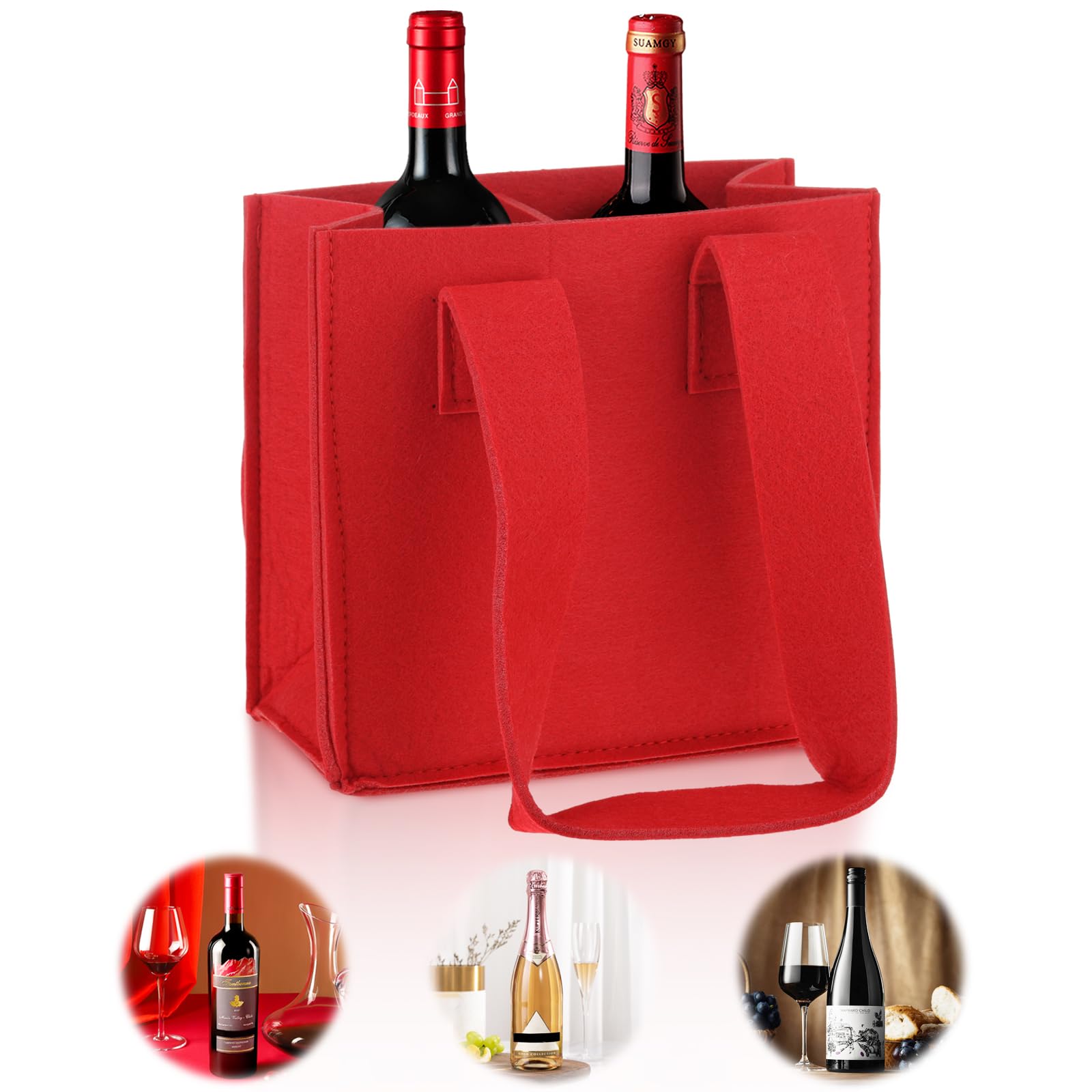uinnossvc Wine Bottle Bag, Felt Wine Bottle Carrier, Carrier Flexible Divider with Carry Handle for Beach, Fishing, Camping, Travel, Shopping, Storage