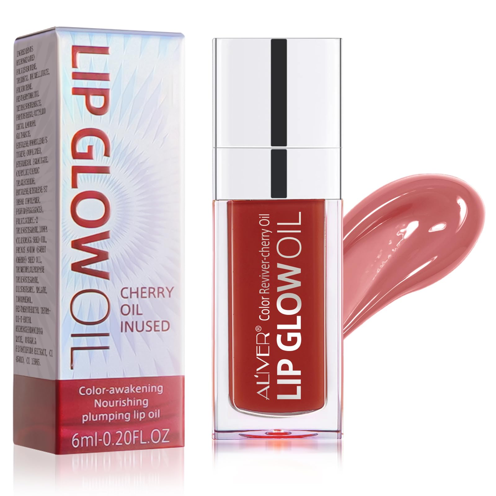 Uocasi Plumping Lip Oil, Hydrating Lip Gloss Tinted Lip Balm Transparent Lip Care, Big Brush Head Glitter Shine, #3 Rosewood