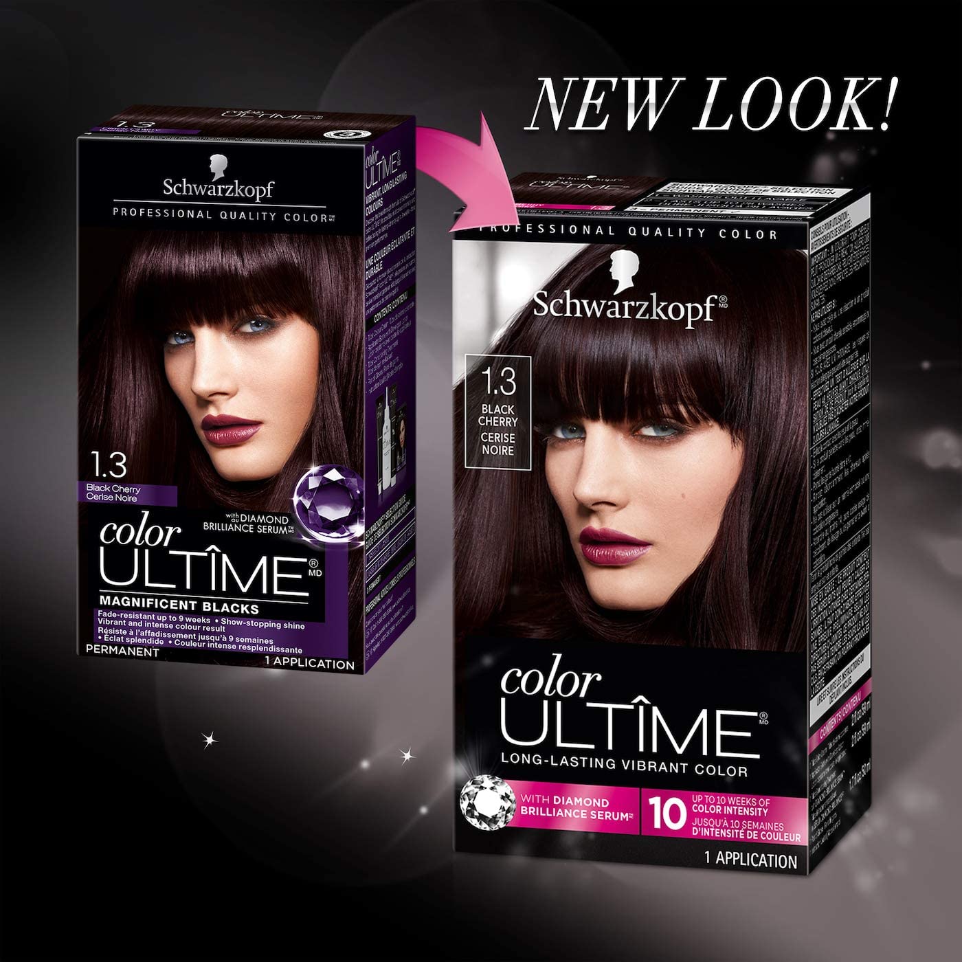 Schwarzkopf Color Ultime 1.3 Black Cherry Hair Dye, Permanent Intense Black with Diamond Brilliance, Fade-Resistant, Covers Grays, All Hair Textures
