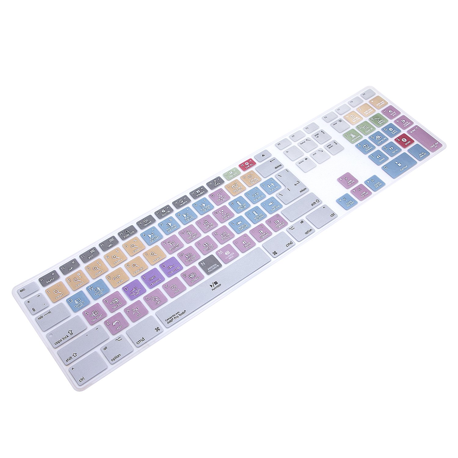 MMDW Avid Pro Tools Shortcuts Extended Layout Silicone Keyboard Protective Cover Skin for iMac G6 Aluminum Wired Keyboard MB110B/B (A1243) Numeric Keypad EU/US Version