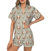 Dujiea Women Pajamas Sets Short Sleeve Sleepwear, Soft Satin Button Down Lounge Wear Set 2 Piece Pjs Shorts Set XS-2XL