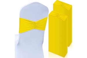 Moukeren 150 Pcs Spandex Chair Sashes Bows Bands Chair Covers Decorations Elastic Ribbon Seat Ties for Wedding Birthday Party Banquet Hotel Events Ceremony(Yellow)
