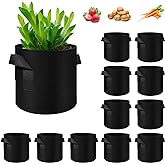 WHATWEARS 12-Pack 10 Gallon Plant Grow Bags, Thickened Nonwoven Fabric Pots with Handles, Vegetable Planter Bags Containers, Cloth Planters for Garden