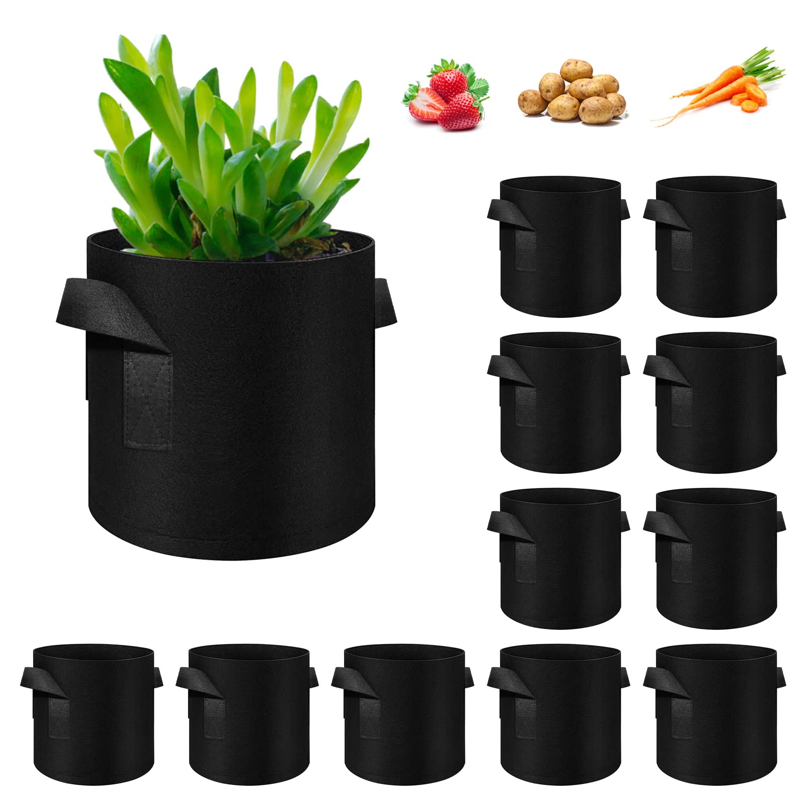 WHATWEARS 12 Pack 10 Gallon Plant Grow Bags, Thickened Nonwoven Fabric Pots with Handles, Vegetable Planter Bags Containers, Cloth Planters for Garden Vegetable/Flower/Plant/Fruits Outdoor