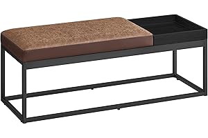 SONGMICS HOME LUIZ Collection - Ottoman Bench, End of Bed Bench, Reversible Top, Shoe Bench with Tray, Steel Frame, Max. Load 660 lb, for Bedroom, Living Room, Entryway, Walnut Brown ULOM082K01V1
