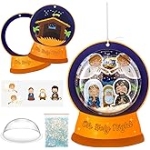 Threehoney 24 Pack Nativity Advent DIY Snow Globe Craft Kit for Kids Toddlers Boys Girls Jesus Birth Hanging Ornament with Glitter Sequin Paper Holiday Religious Classroom Decor(Holy Night,Gold)