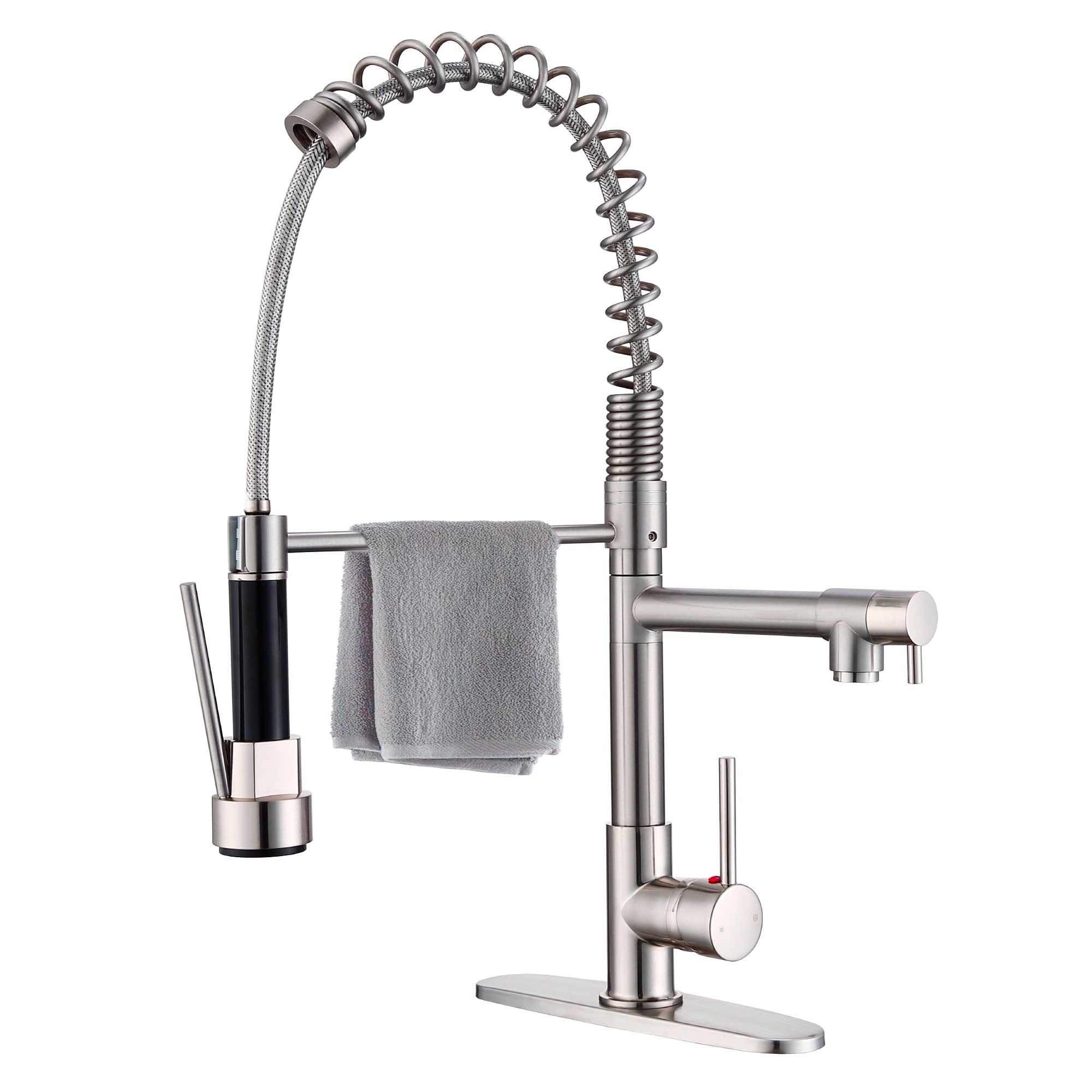 Photo 1 of Jafeton Commercial Kitchen Faucet, High Pressure Industrial Sink with Pull Down Sprayer, Double-Headed Stainless Steel Single Handle, 19.5" Height, 1 or 3 Hole (Brushed Nickle)