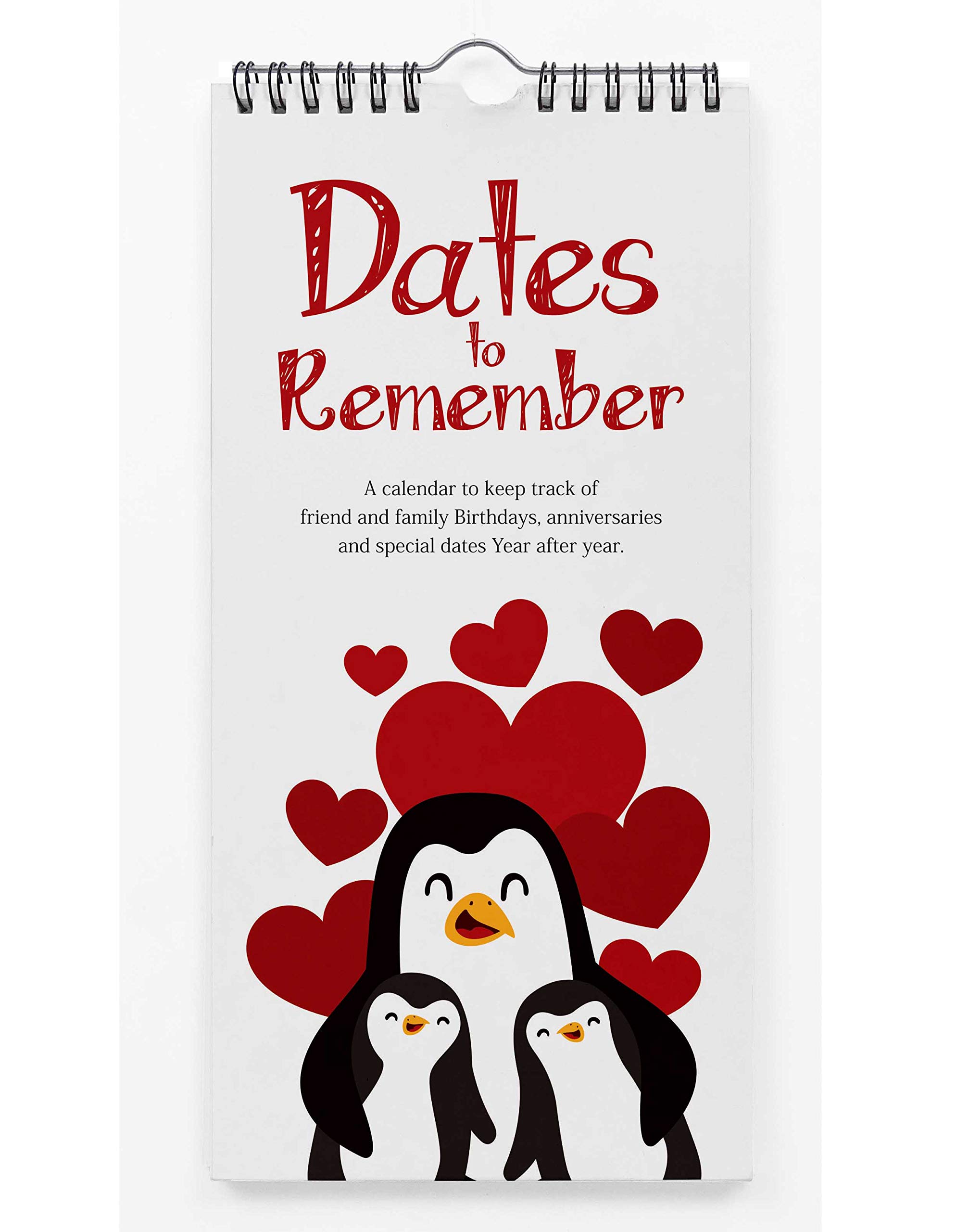 Inkdotpot Penguin & Heart Perpetual Calendar Birthday Wall Hanging Anniversary Special Event Reminder Calendar Book Journal Stationary Wall Hanging Birthday Gift Card Planner Organizer