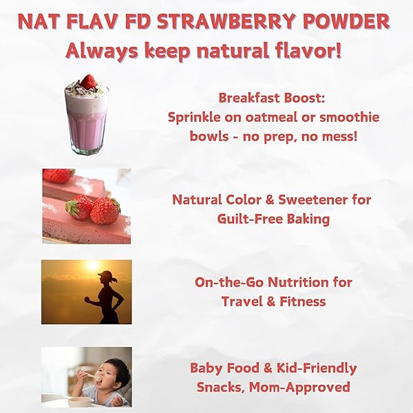 NAT FLAV FREEZE-DRIED STRAWBERRY POWDER | 7OZ | 100% NATURAL FRUIT | NO SUGAR & ADDITIVES | NON-GMO & VEGAN FRIENDLY | FLAVORING POWDER | FREEZE DRIED BACKPACKING & CAMPING FOOD | MAKE OF FRESH FRUIT