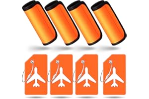 Sanwuta 8 Pcs Luggage Handle Wrap Tags Neoprene Suitcases Handle Wraps Silicone Luggage Identifiers Travel(Orange)
